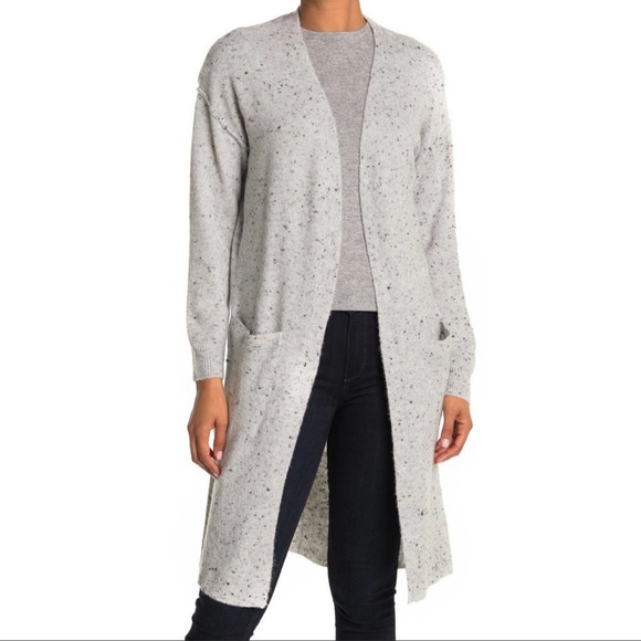 CENY Cardigan Women Size XS Gray Speckled Open Front Longline Pockets Soft Cozy - Picture 10 of 10